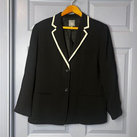 Anne Klein AK2 Black with White Trim Single Breasted 2 Button Blazer Size 14 - Picture 6 of 8